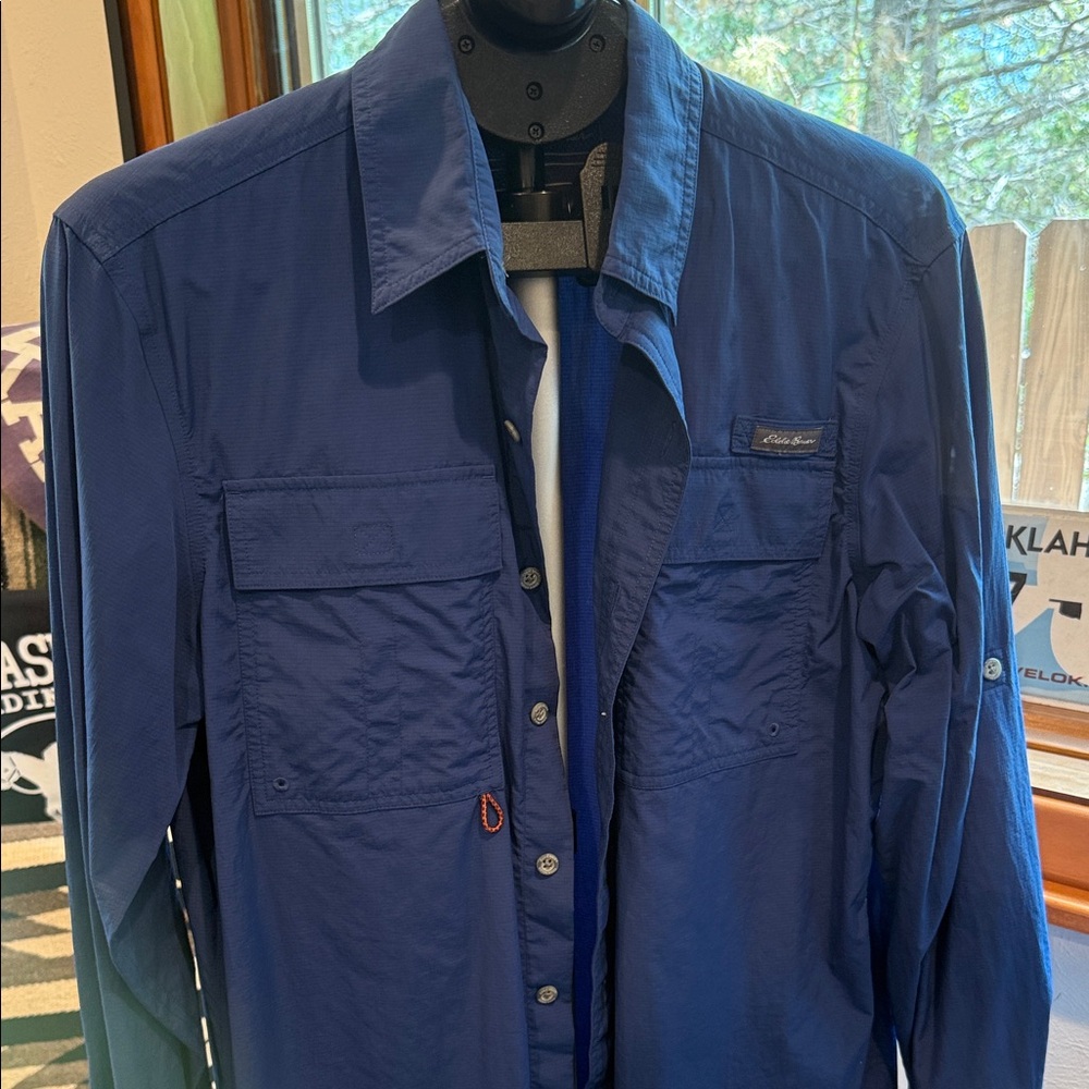 Eddie Bauer Men's Navy Button-Front Lightweight Utility Jacket